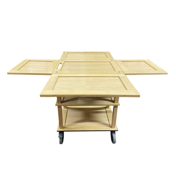 TR3-DL4-GN112-open Burford GN11 Island Long Trolley GN1/2 Drop Leaves Natural open