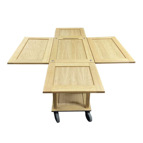 TR3-DL4-GN112-side-open Burford GN11 Island Long Trolley GN1/2 Drop Leaves Natural side open