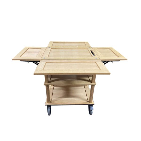 TR3-DL4-GN113-front-all-open Burford GN11 Island Trolley GN1/3 Drop Leaves Natural front open all