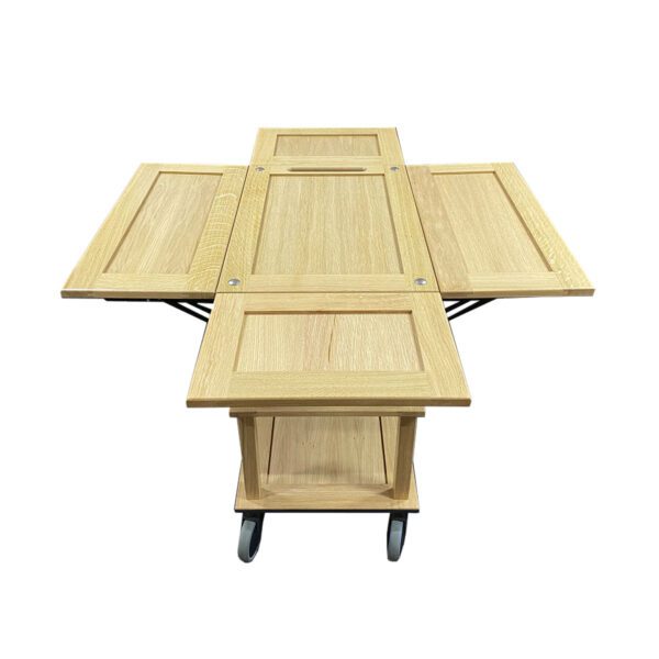 TR3-DL4-GN113-side-all-open Burford GN11 Island Trolley GN1/3 Drop Leaves Natural side open all