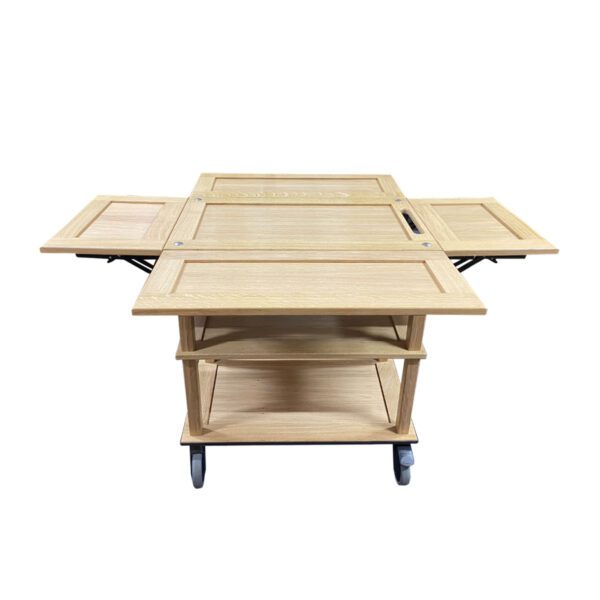 TR3L-DL4-GN113-front-open-all Burford GN11 Island Long Trolley GN1/3 Drop Leaves Natural front open all